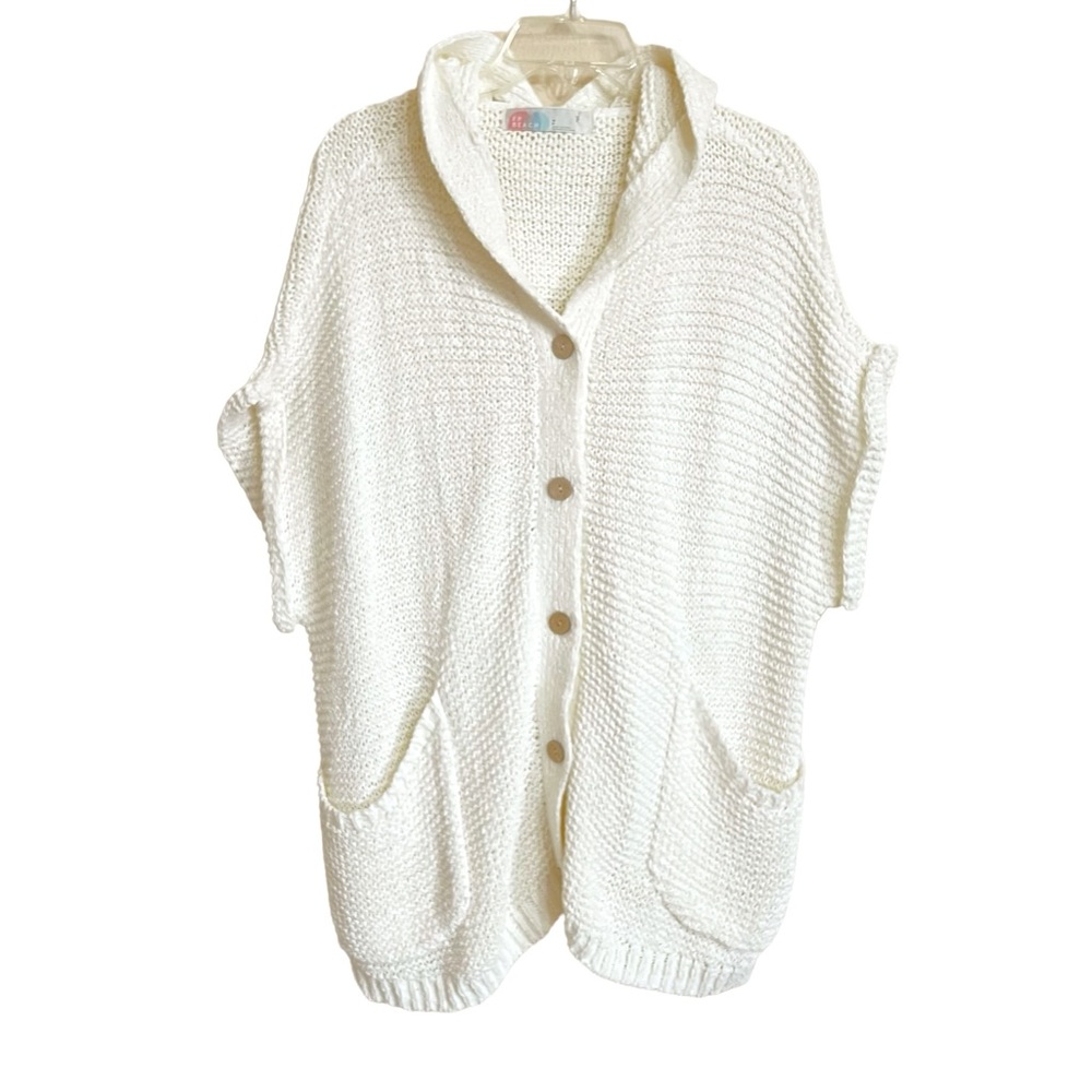 Free People Beach Let It Go Cardigan Size S Womens Ivory Hooded Short Sleeve